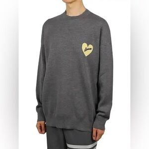 LOEWE Heart Intarsia Dropped Shoulder Wool Knit Top Grey Sz: large